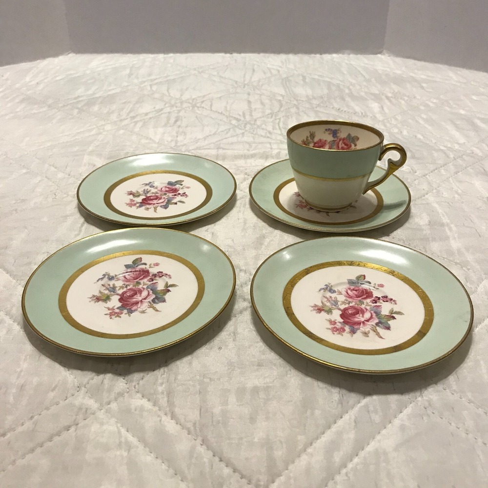 4 RARE POPE GOSSER ROSE Bread/Butter PLATES WARRANTED‎ COIN GOLD